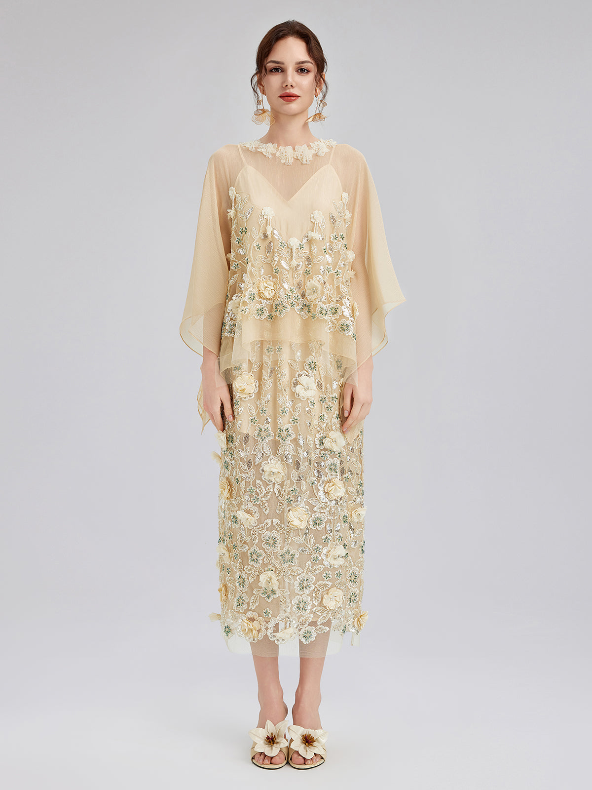 Embellished Floral Sequin Chiffon Blouse