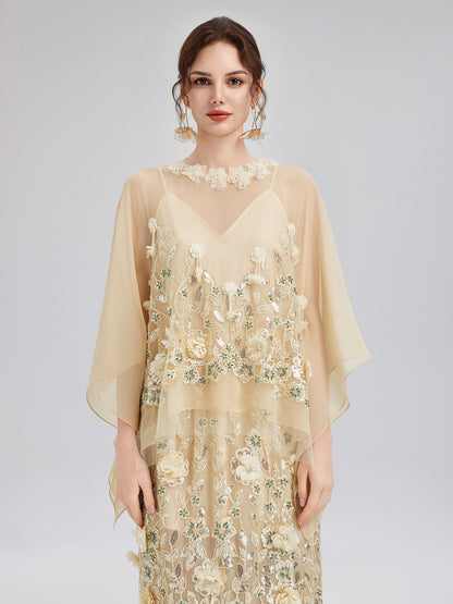 Embellished Floral Sequin Chiffon Blouse