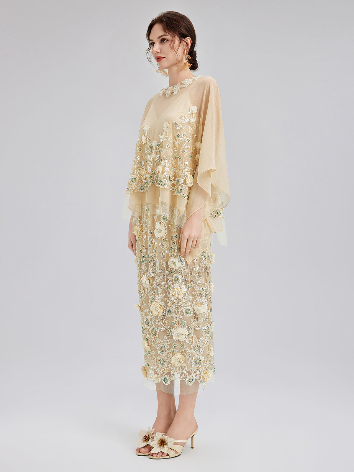 Embellished Floral Sequin Chiffon Blouse