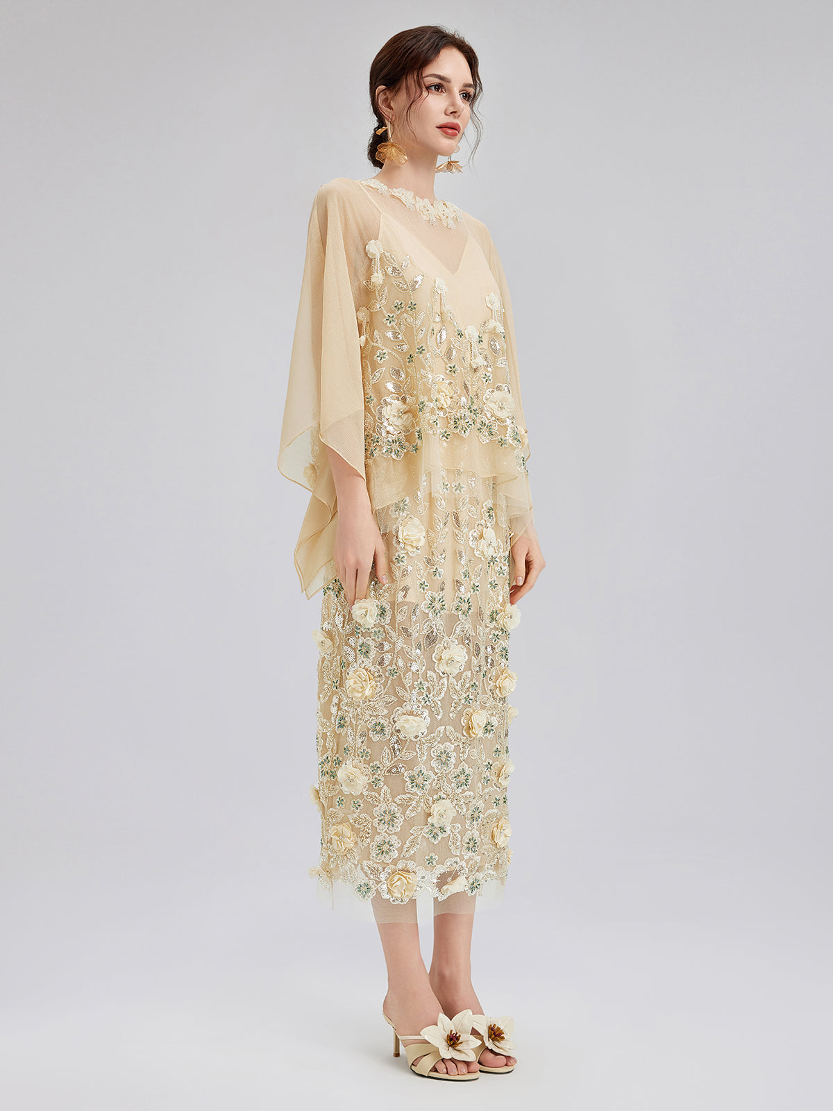 Embellished Floral Sequin Chiffon Blouse