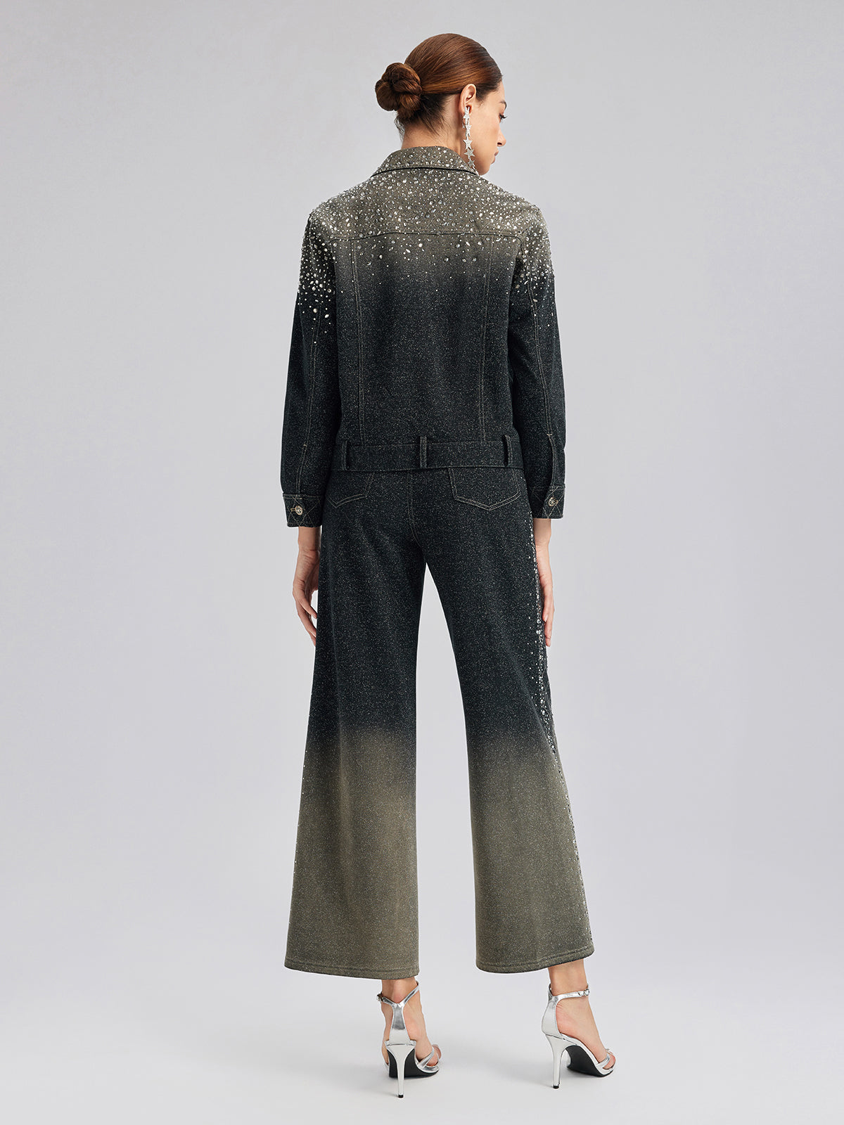 Handcrafted Rhinestone Gradient Knit Jacket