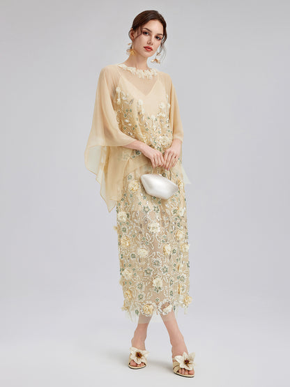 Embellished Floral Sequin Chiffon Blouse