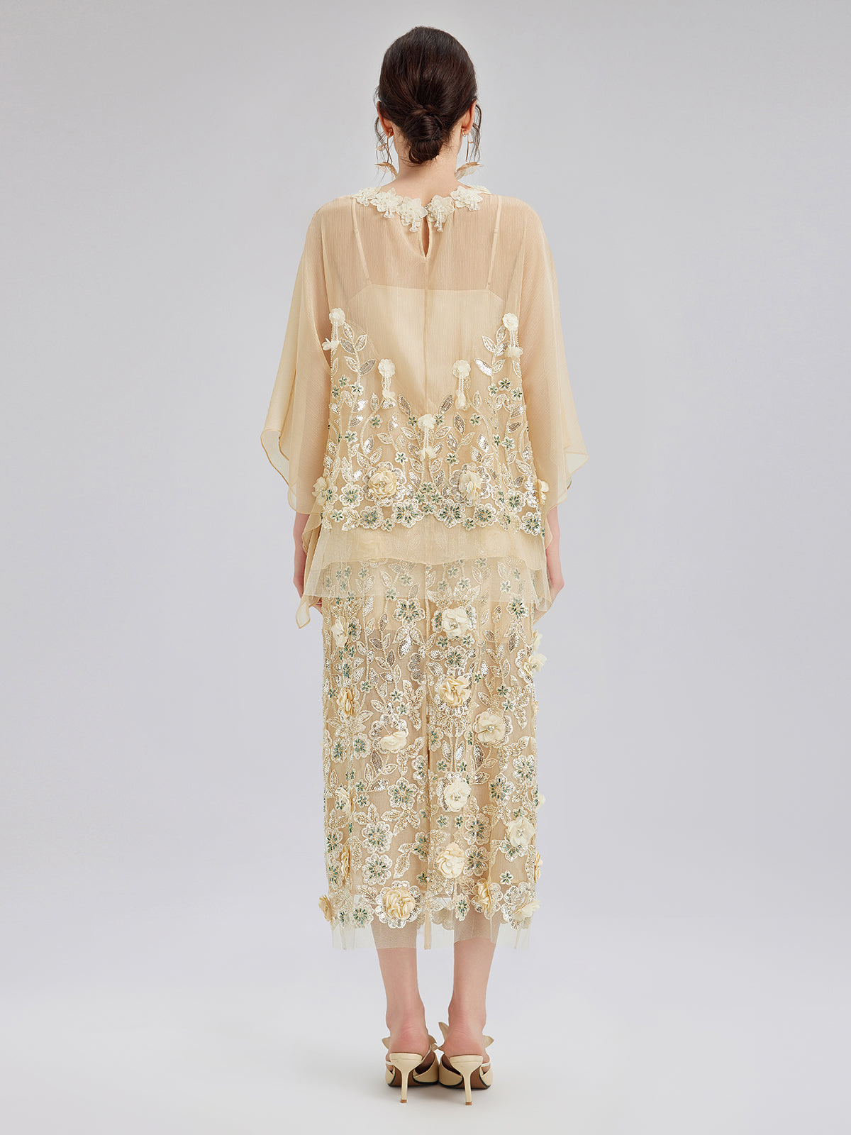 Embellished Floral Sequin Chiffon Blouse