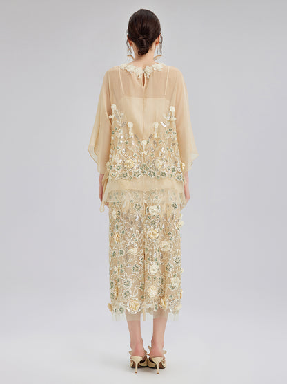 Embellished Floral Sequin Chiffon Blouse
