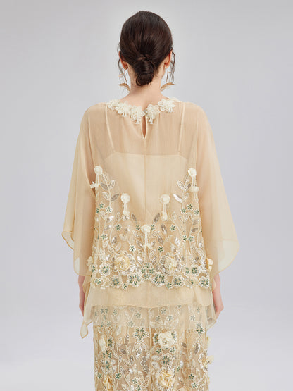 Embellished Floral Sequin Chiffon Blouse