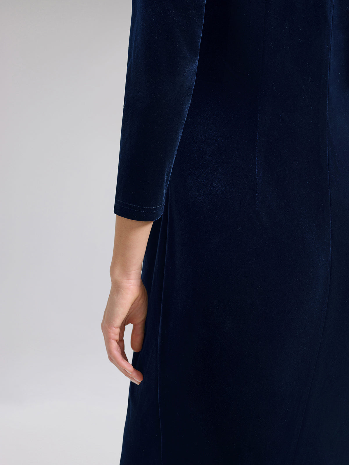 Hand-Beaded Velvet Fitted V-Neck Dress