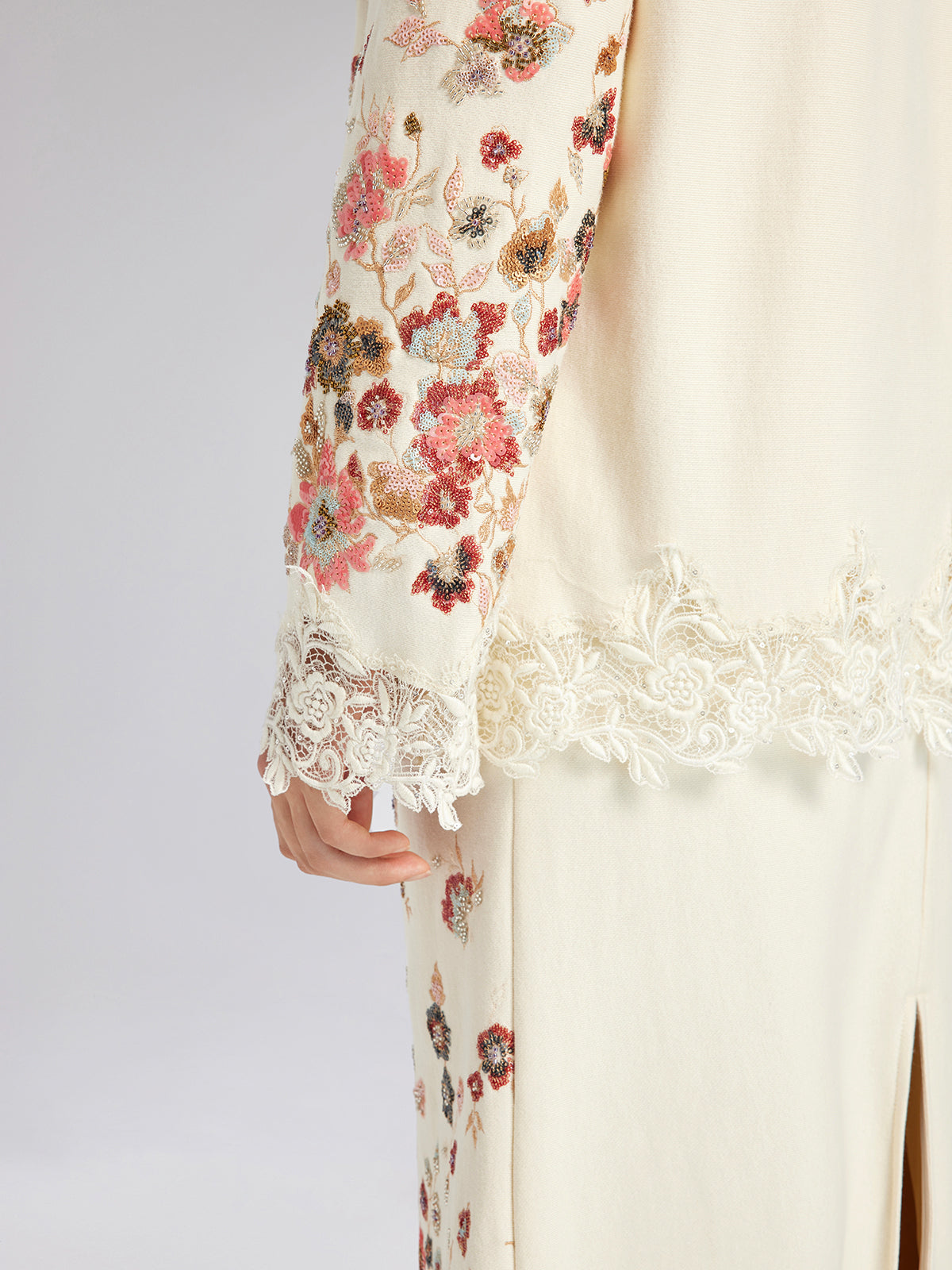 Floral Sequin Embroidered Knit Hoodie