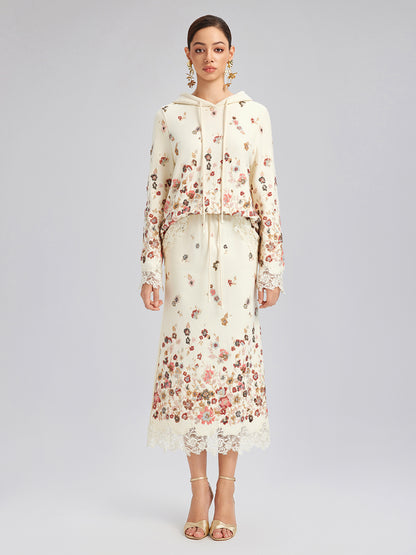 Floral Sequin Embroidered Knit Skirt