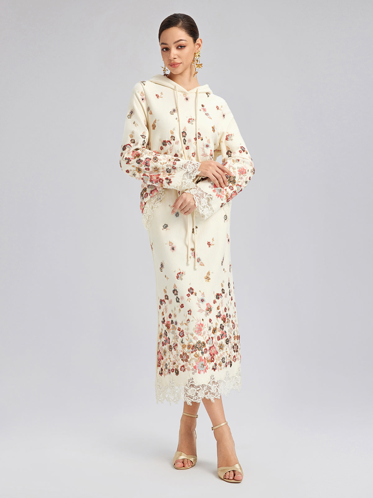Floral Sequin Embroidered Knit Skirt