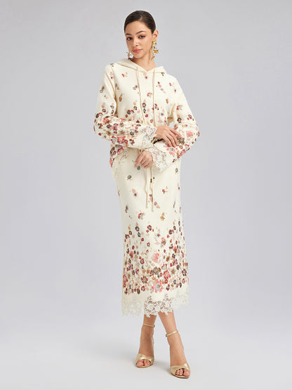 Floral Sequin Embroidered Knit Skirt