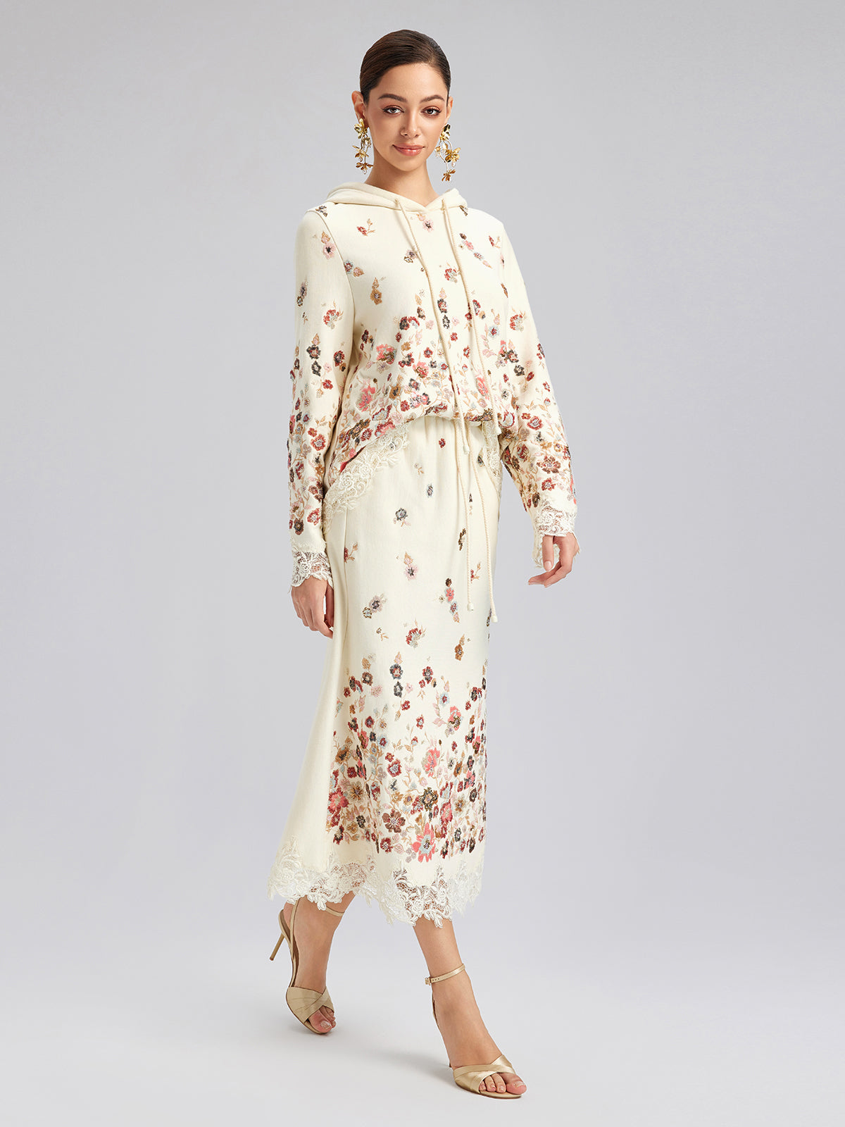 Floral Sequin Embroidered Knit Skirt