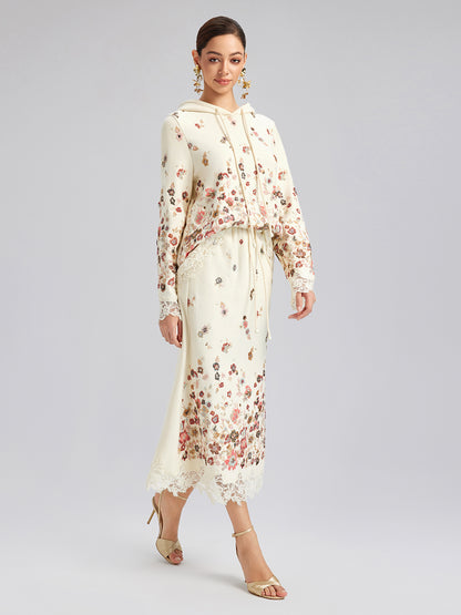 Floral Sequin Embroidered Knit Skirt