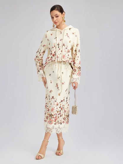 Floral Sequin Embroidered Knit Skirt