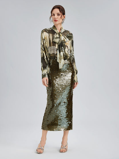 Sequin Embellished Stretch Skirt