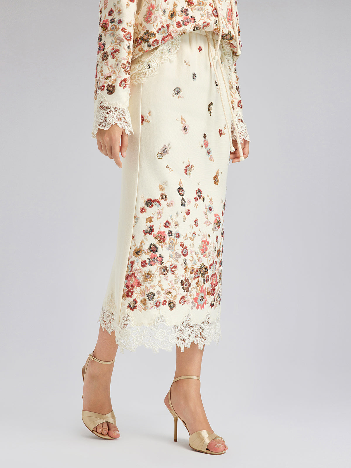 Floral Sequin Embroidered Knit Skirt
