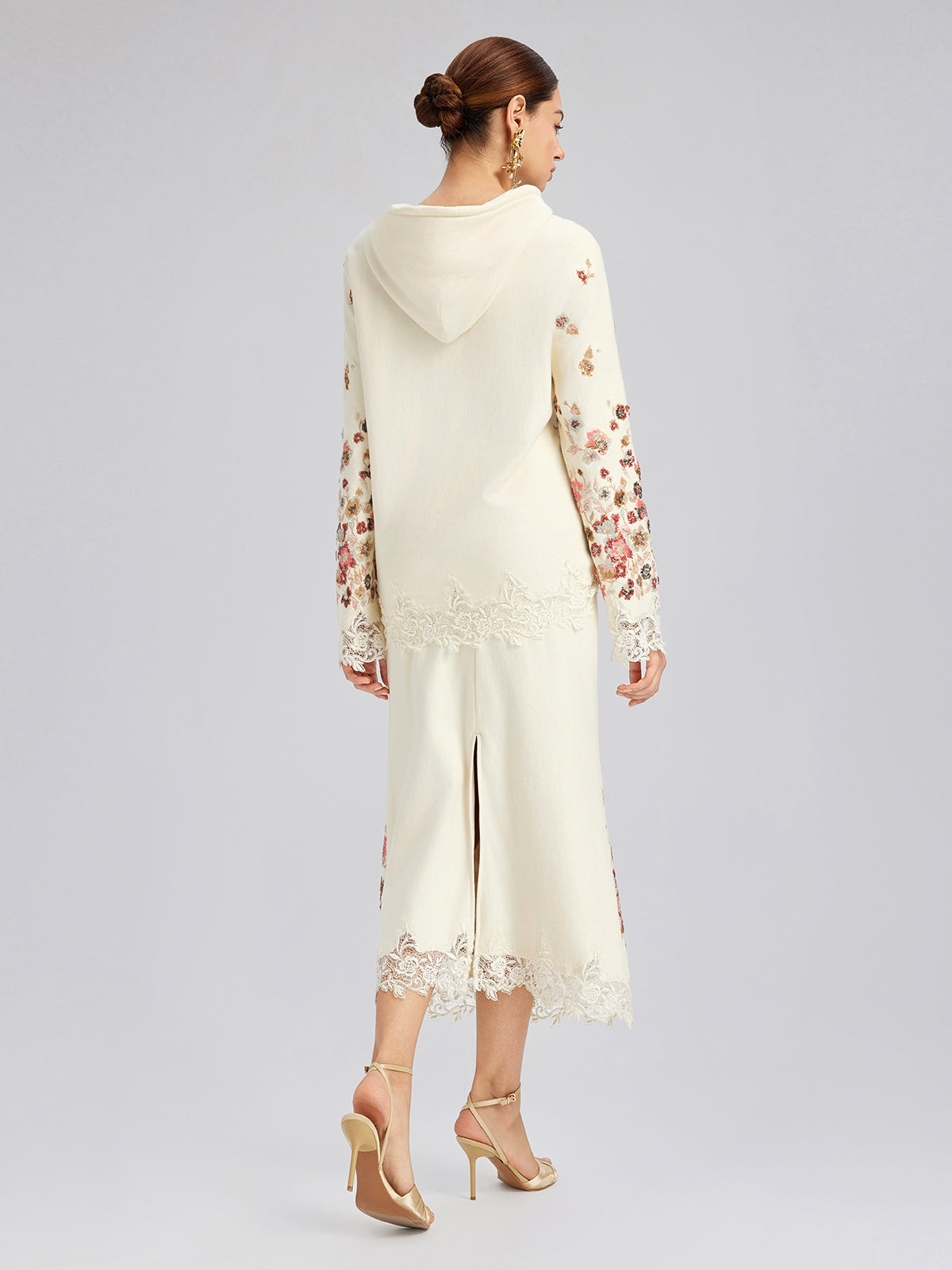 Floral Sequin Embroidered Knit Skirt