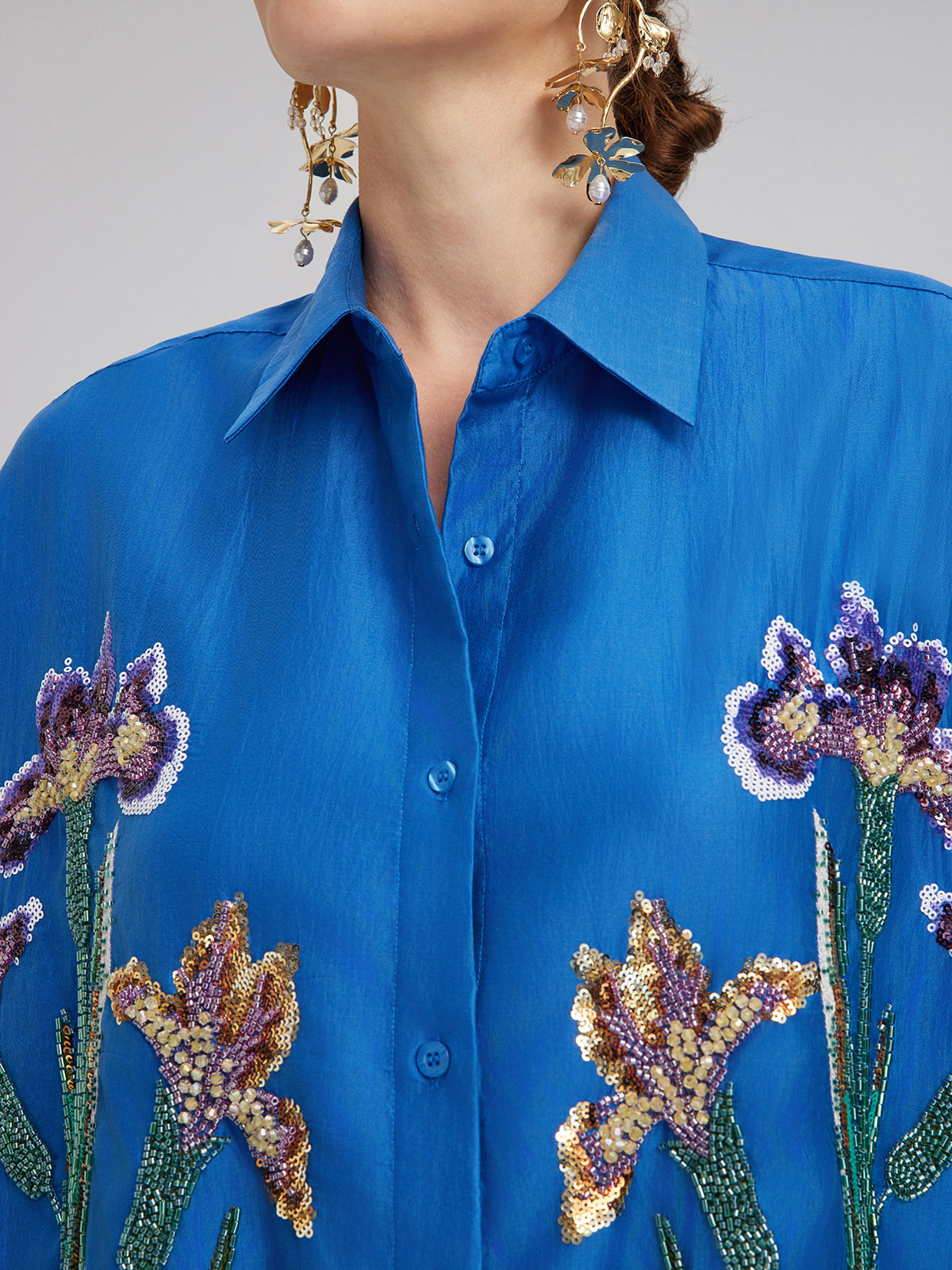 3D Floral Embroidered Loose Shirt