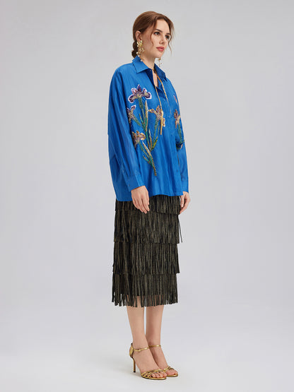 3D Floral Embroidered Loose Shirt