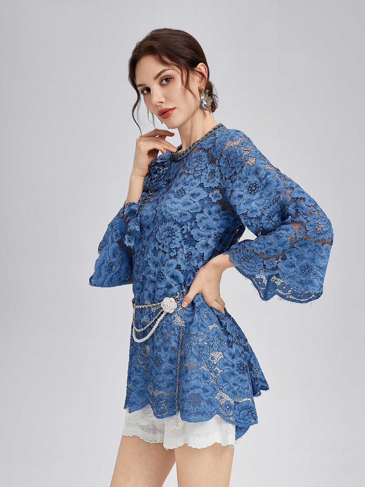 Retro Blue Wash Lace Top