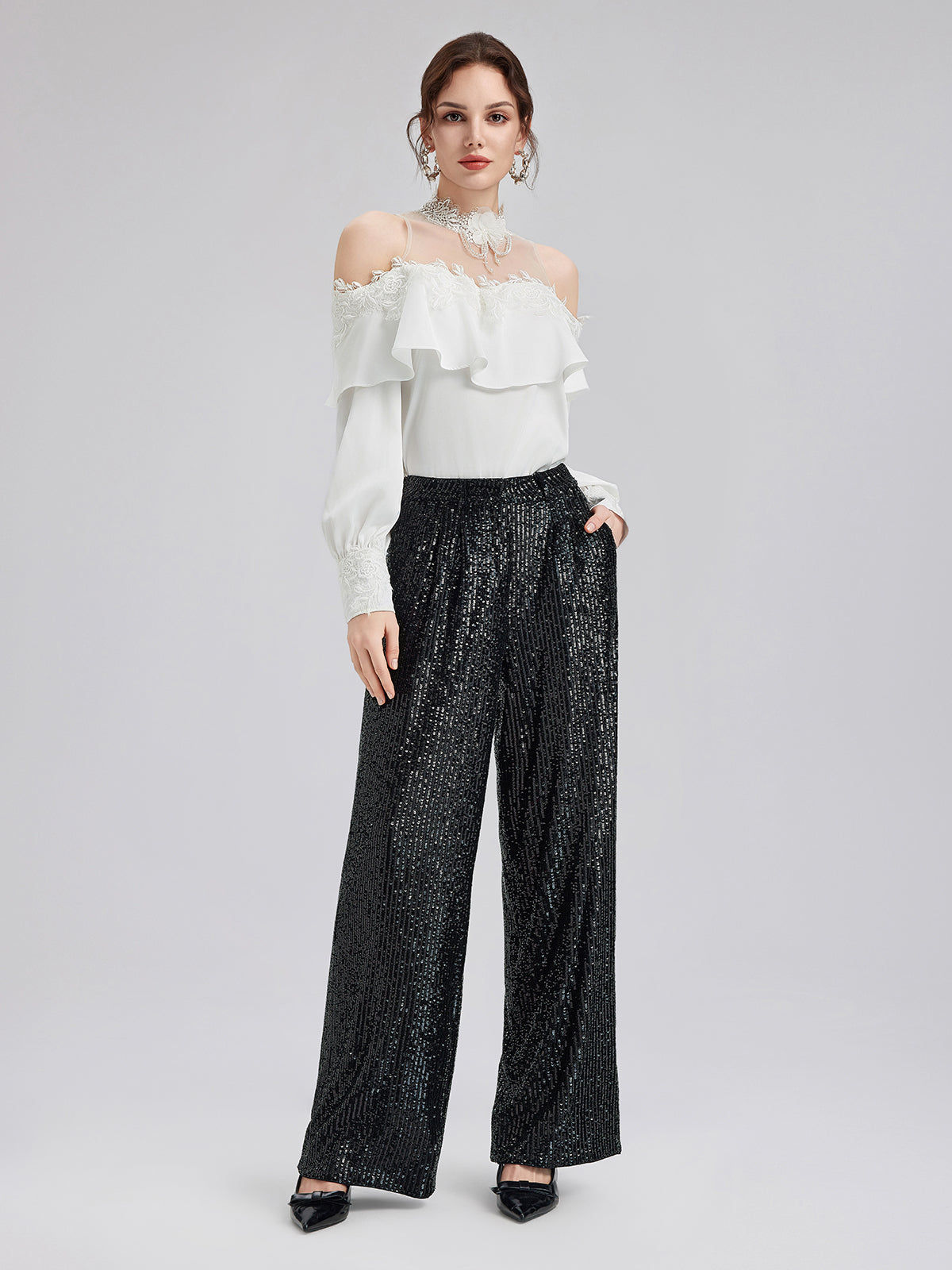 Light Luxury Sequin Wide-Leg Pants