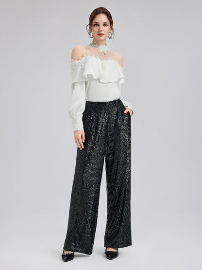 Light Luxury Sequin Wide-Leg Pants