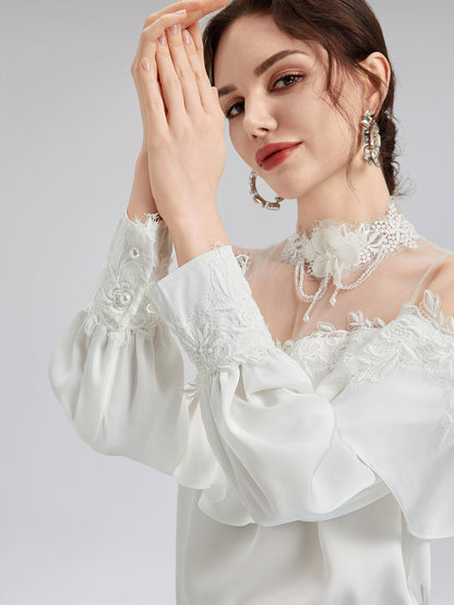 Off-Shoulder Ruffle Lace Mesh Top