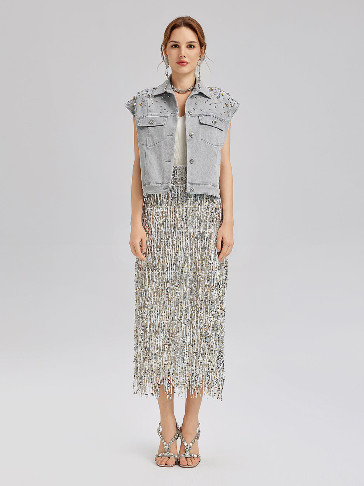 Hand-Beaded Soft Denim Vest