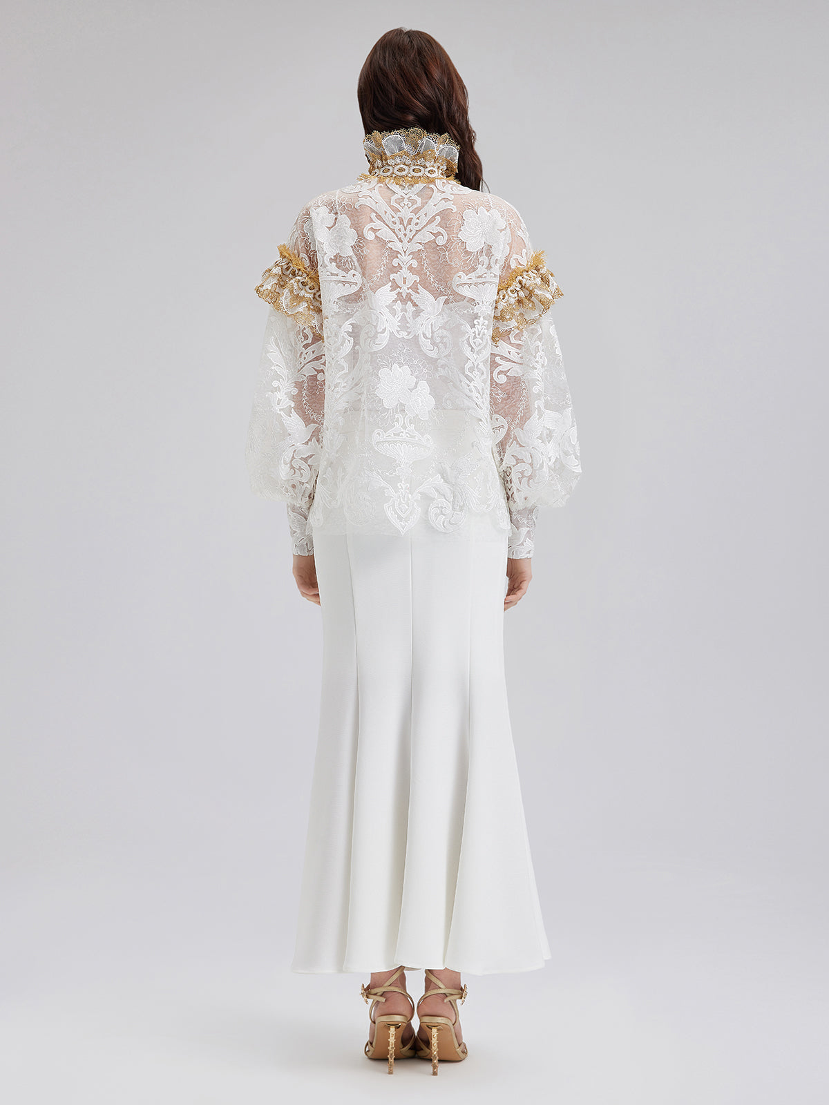 Baroque Lace Embroidered High-Neck Blouse