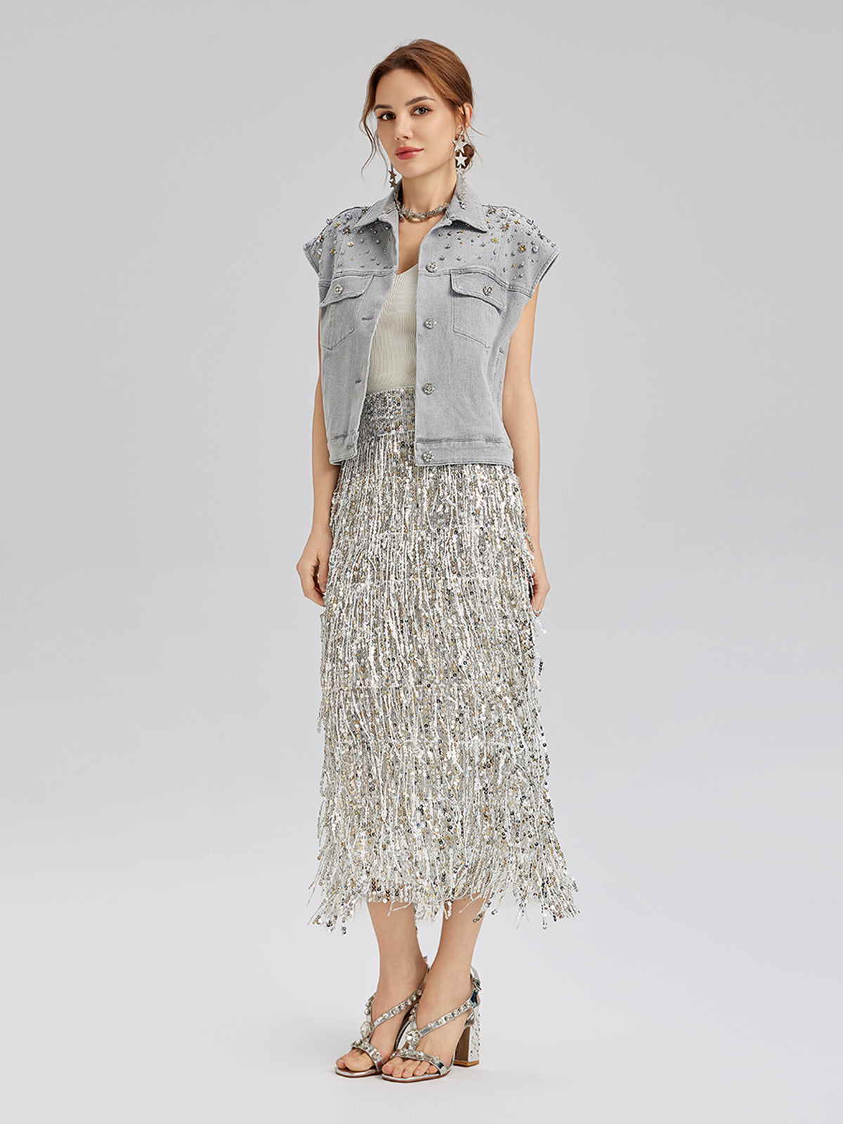 Hand-Beaded Soft Denim Vest