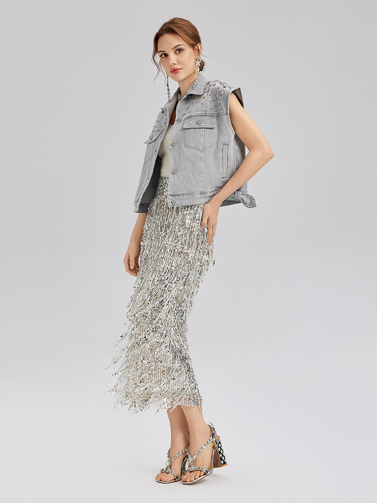 Hand-Beaded Soft Denim Vest