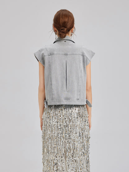 Hand-Beaded Soft Denim Vest