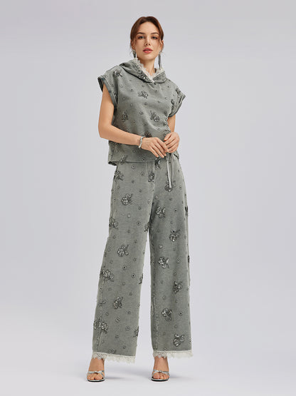 Garment Dyeing Beaded Denim Hoodie