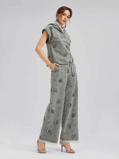 Garment Dyeing Beaded Denim Hoodie