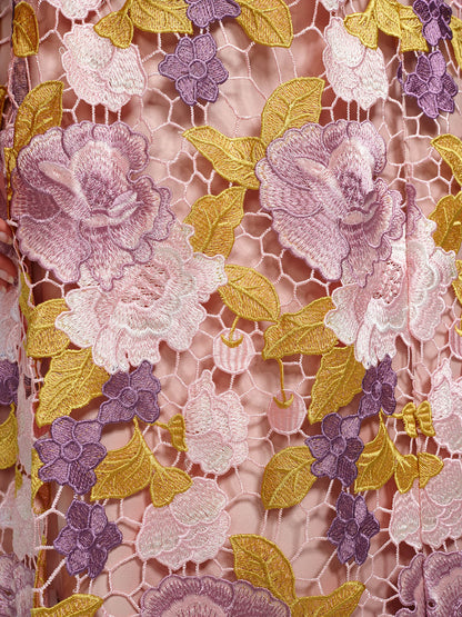 Embroidered Floral Lace Beaded Dress (Waist Tie & Slip Dress Included)