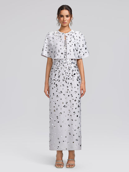 Gradient Sequin Dress & Shawl Set