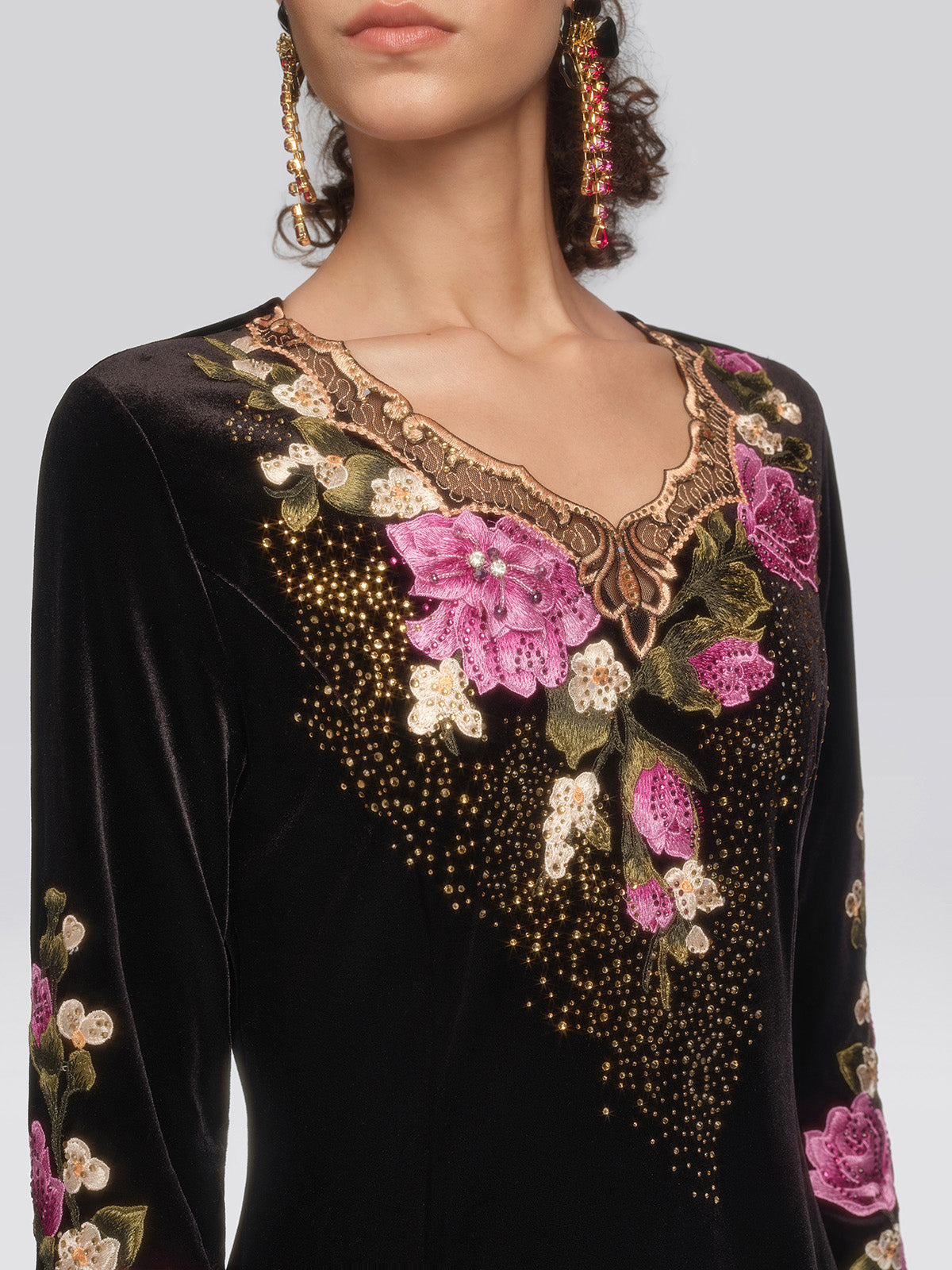 Velvet Rose Embroidered Rhinestone Dress