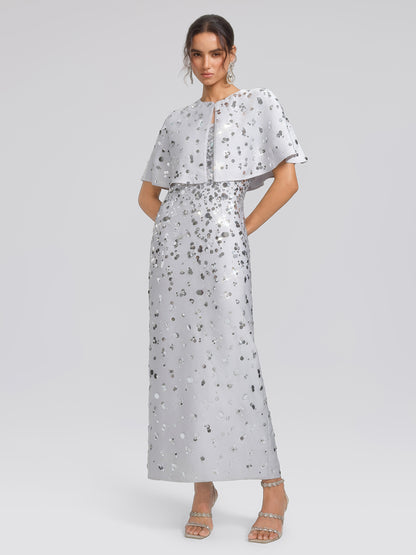 Gradient Sequin Dress & Shawl Set
