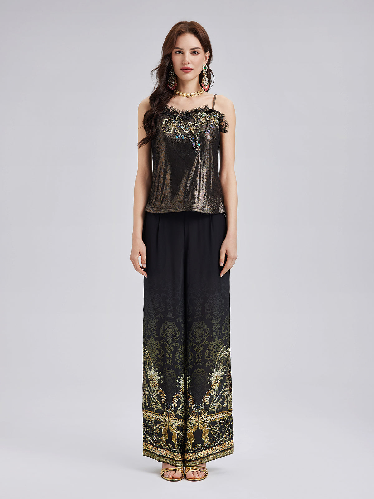 Metallic Knit Lace Beaded Camisole