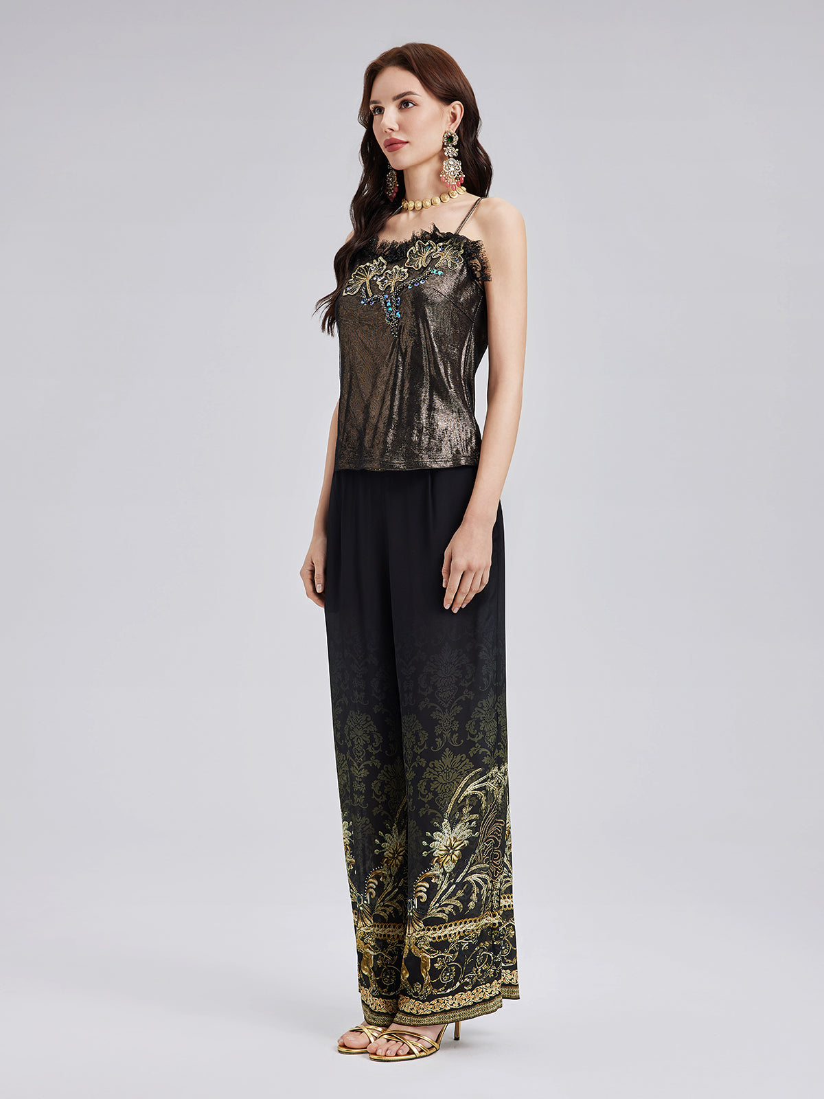Metallic Knit Lace Beaded Camisole