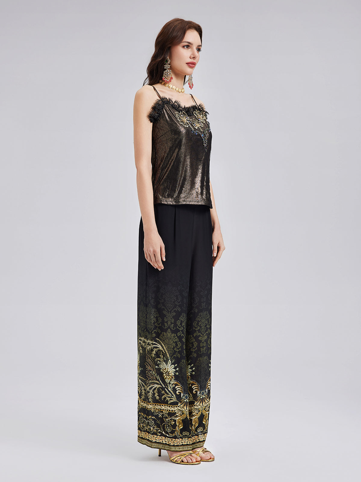Metallic Knit Lace Beaded Camisole