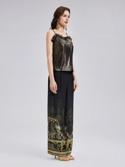 Metallic Knit Lace Beaded Camisole