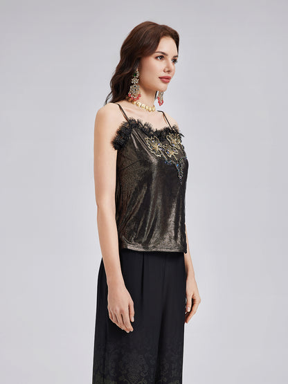 Metallic Knit Lace Beaded Camisole