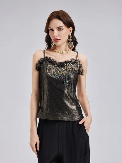 Metallic Knit Lace Beaded Camisole
