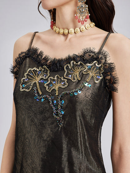 Metallic Knit Lace Beaded Camisole