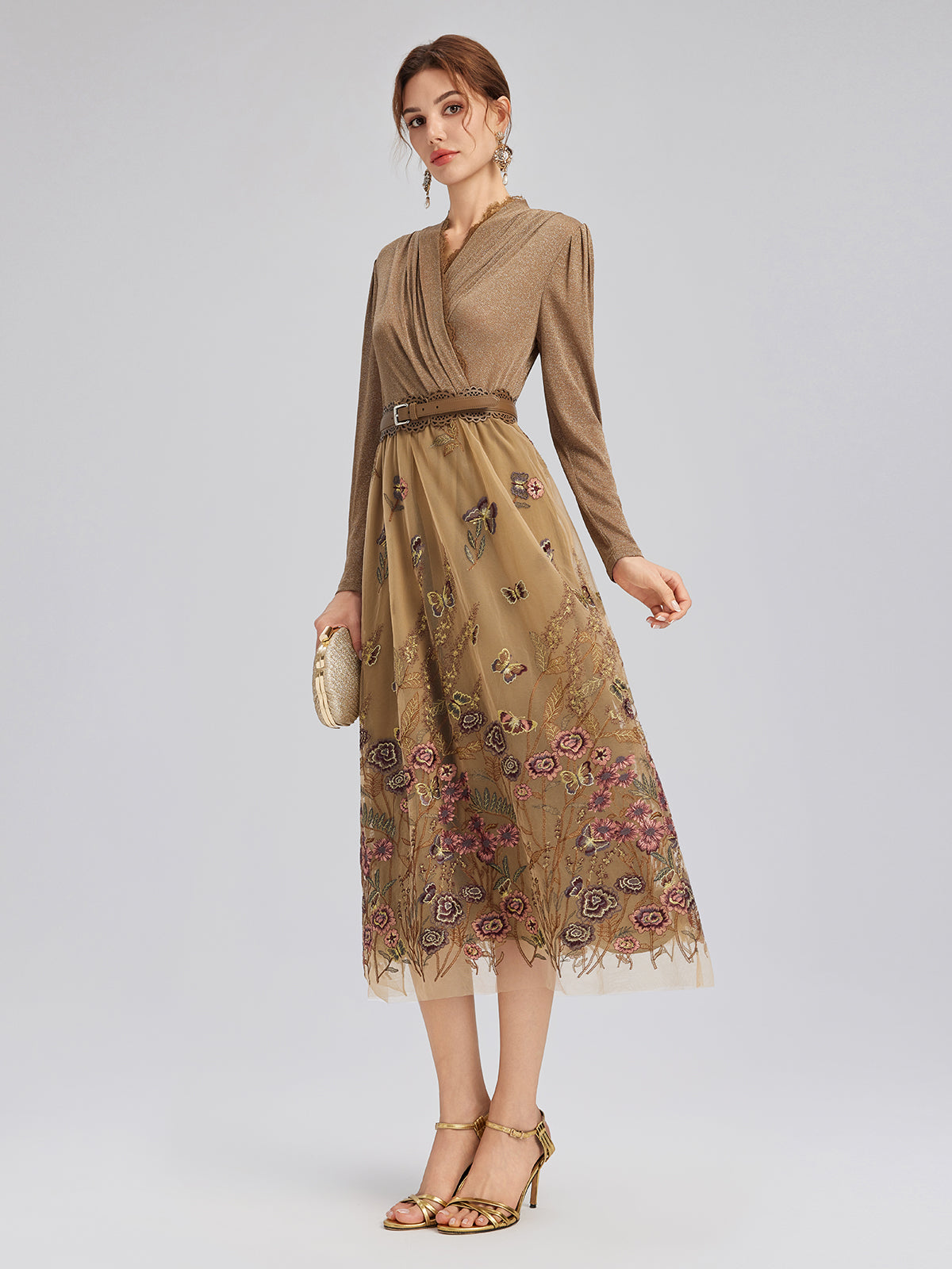Knit & Tulle Embroidered Dress (Belt Included)