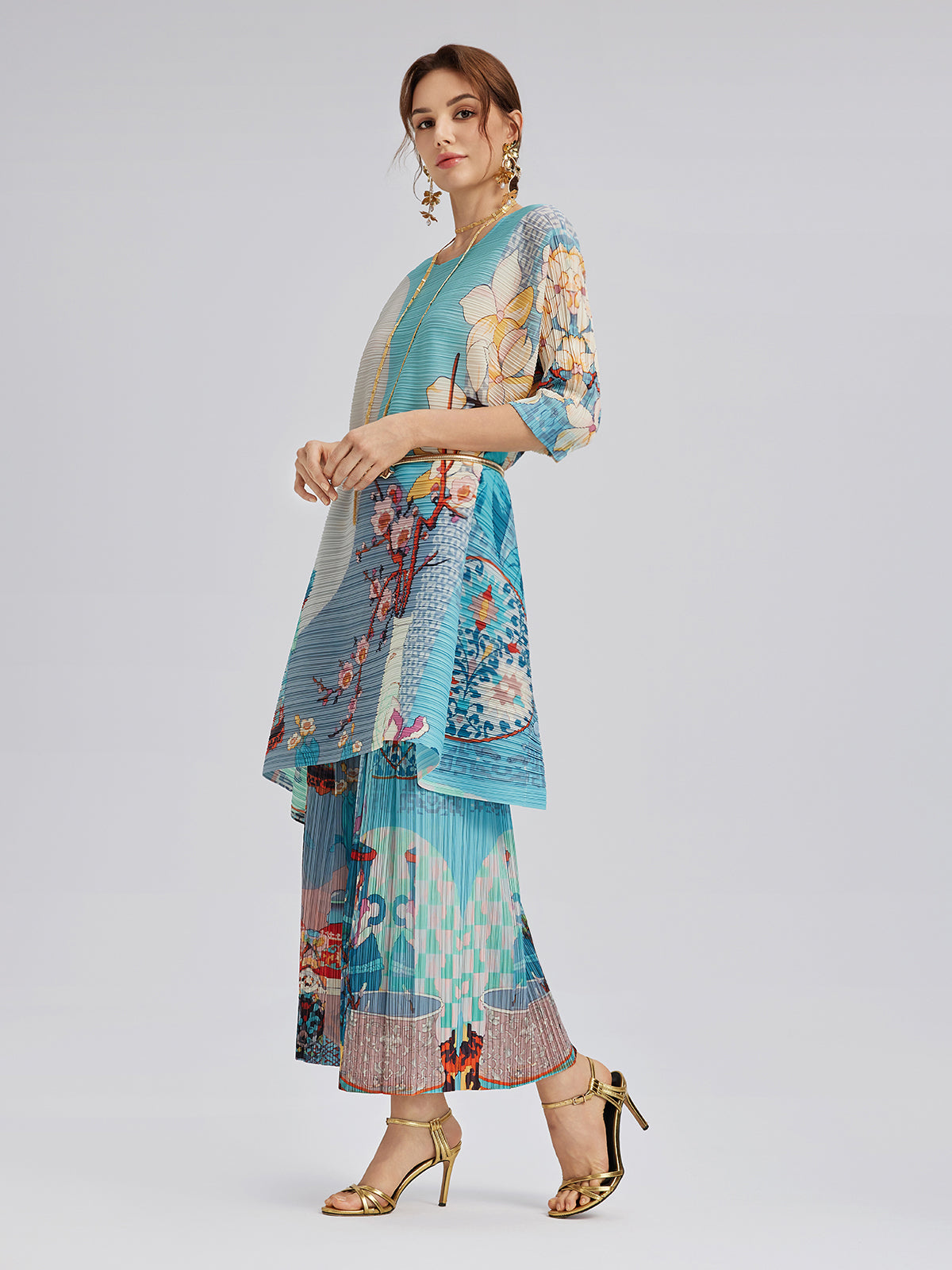 Artistic Print Pleated Set