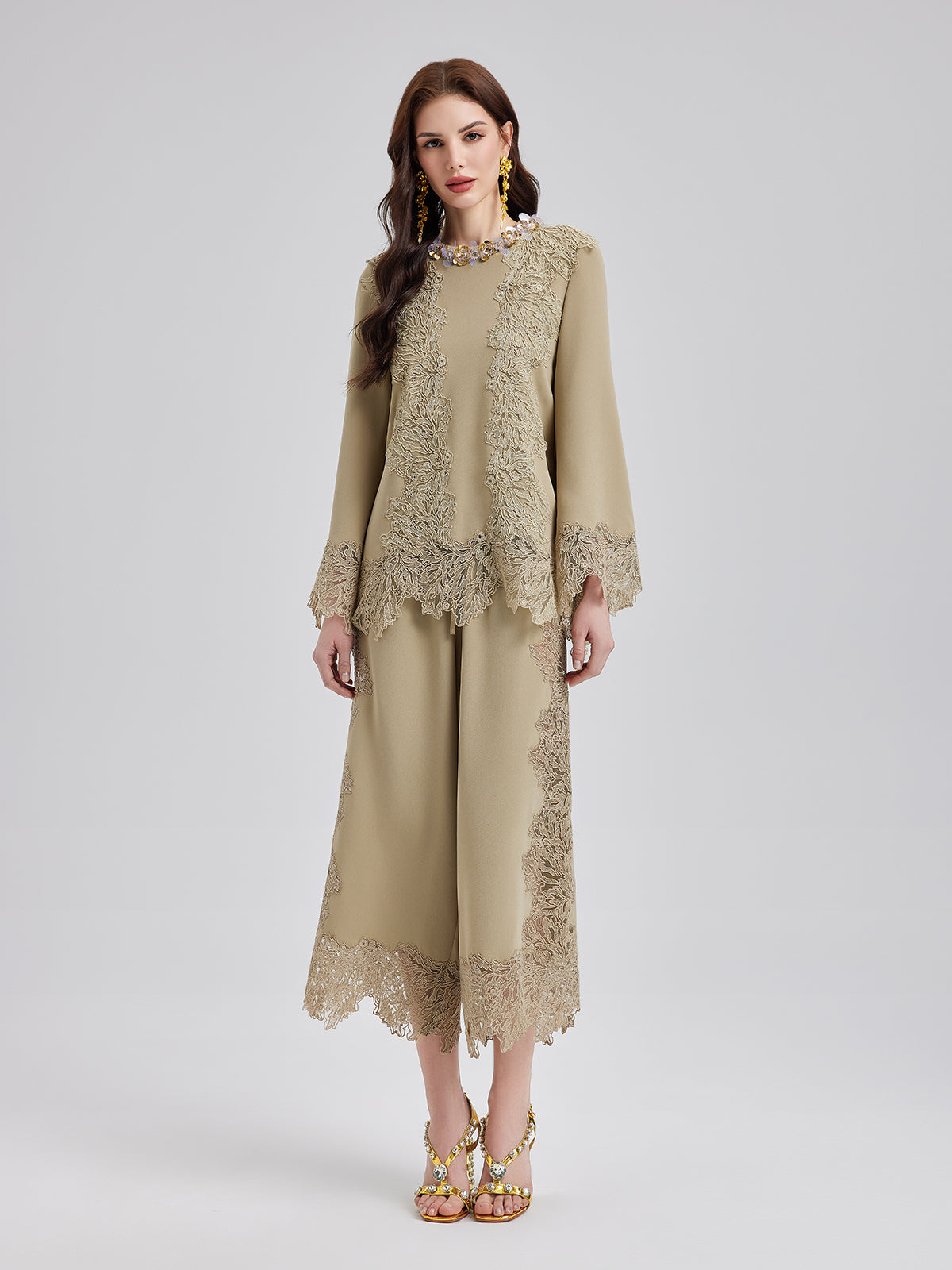 Elegant Lace-Trim Cropped Pants