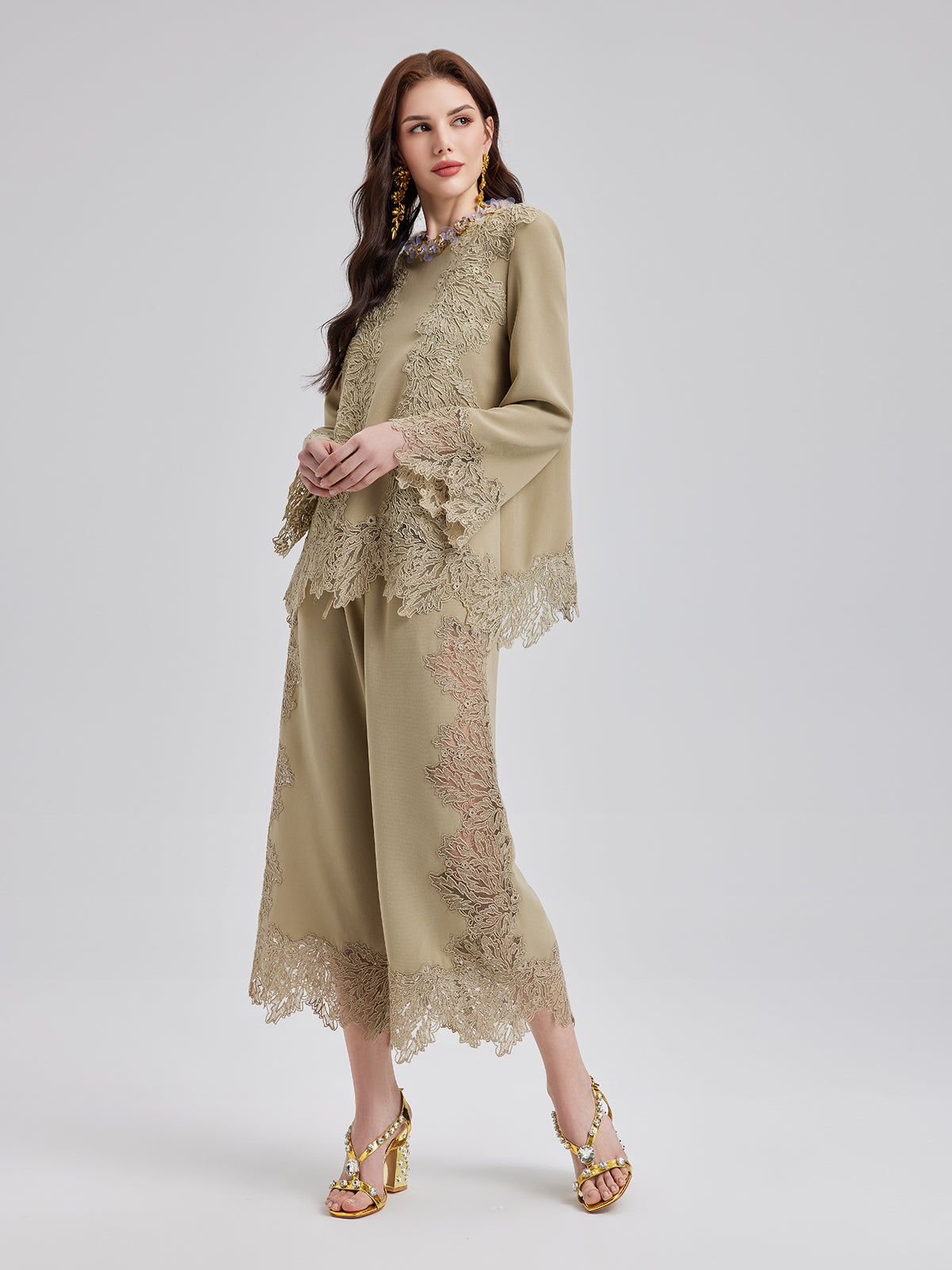 Elegant Lace-Trim Cropped Pants