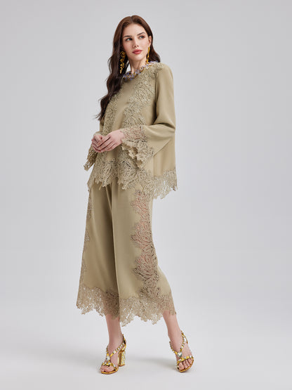 Elegant Lace-Trim Cropped Pants