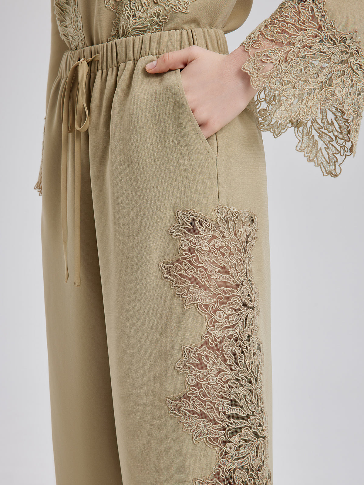 Elegant Lace-Trim Cropped Pants